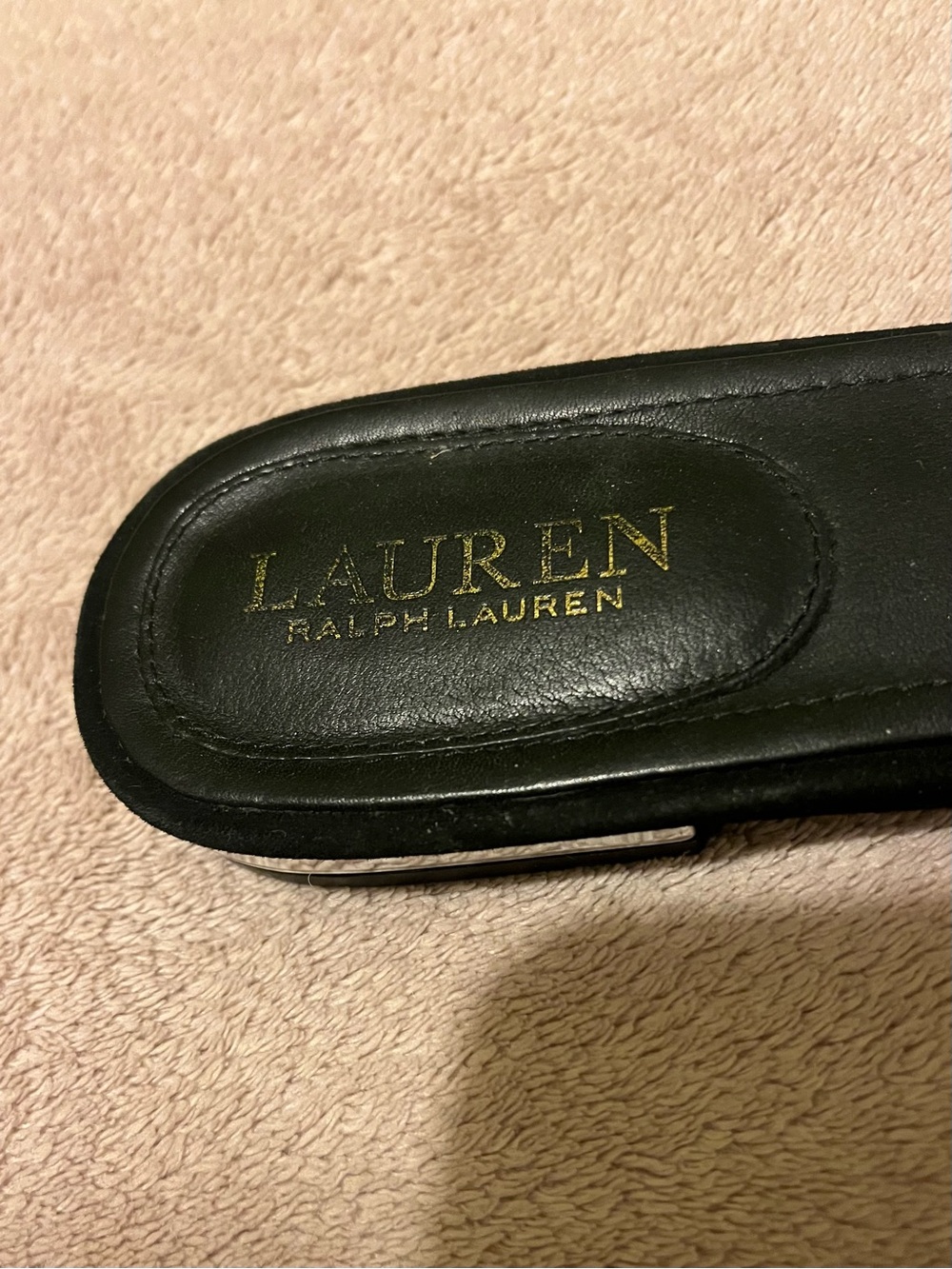 Lauren Ralph Lauren Black Leather Slide Sandals - Picture 5 of 8